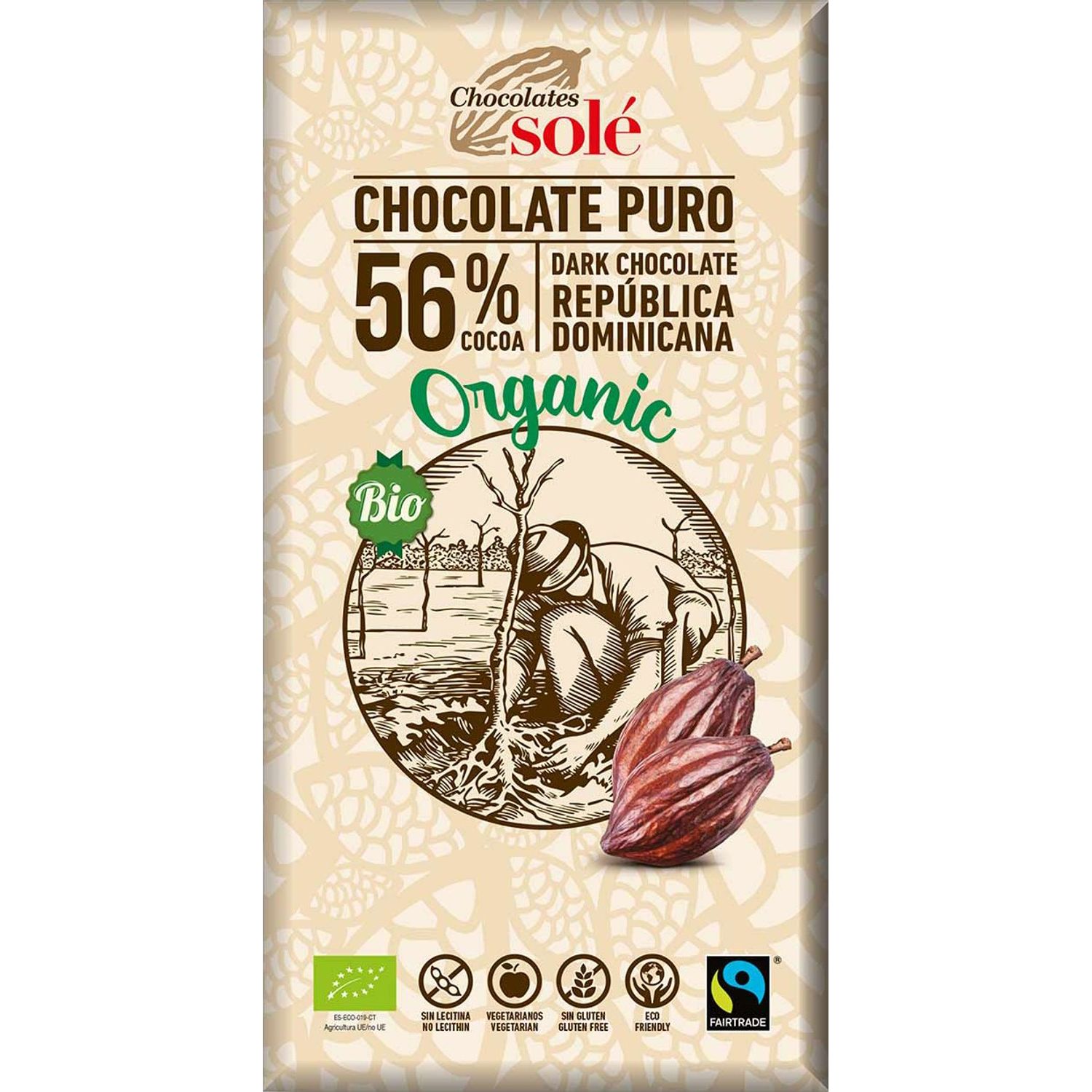 Ciocolata neagra Bio 56% cacao, 100 g Chocolates sole fotografia produsului
