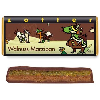 Ciocolata neagra bio umpluta cu nuca si marzipan, 70 g zotter