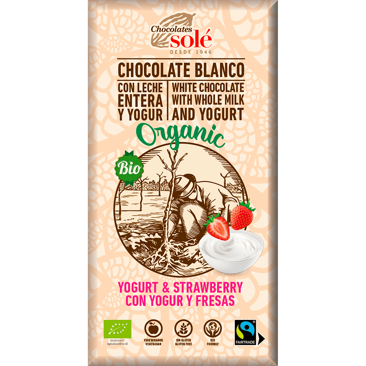 Ciocolata alba Bio cu iaurt si capsuni, 100 g Chocolates sole fotografia produsului