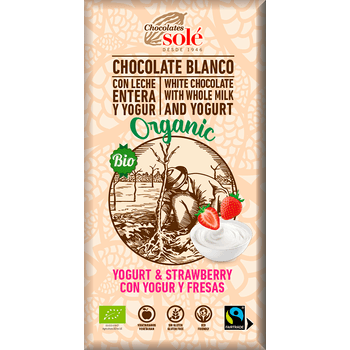 Ciocolata alba Bio cu iaurt si capsuni, 100 g Chocolates sole Chocolates Sole Alimentare & Superfoods