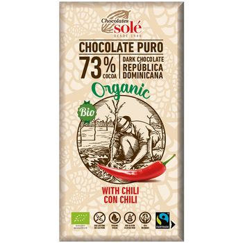 Ciocolata neagra Bio cu chili, 73% cacao, 100 g Chocolates Sole Chocolates Sole Chocolates Sole
