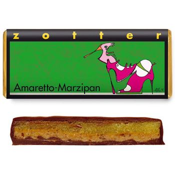 Ciocolata amaruie bio umpluta cu marzipan si amaretto, 70 g zotter