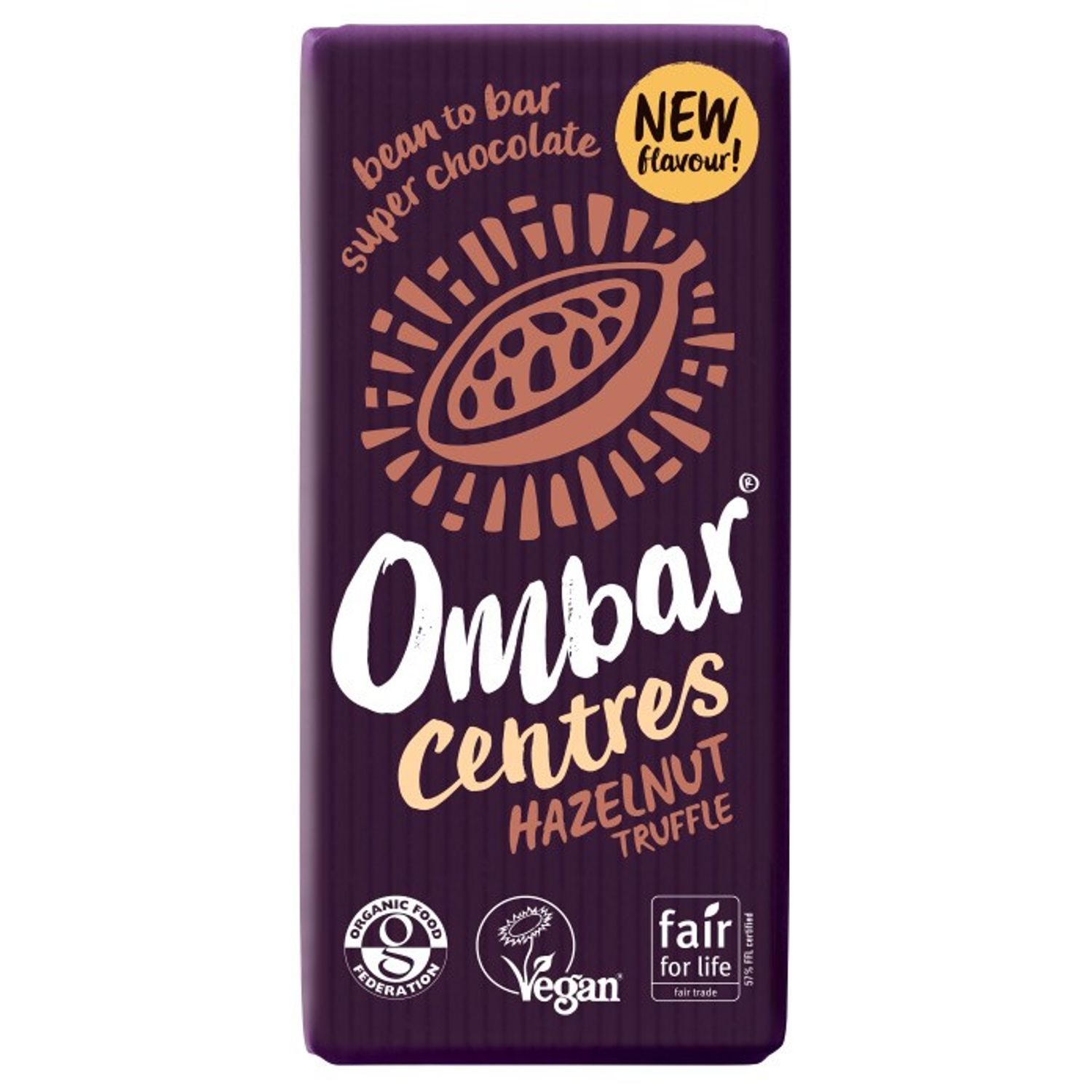 Ciocolata Bio 60% cacao neprajita (raw) cu alune de padure 35g Ombar fotografia produsului