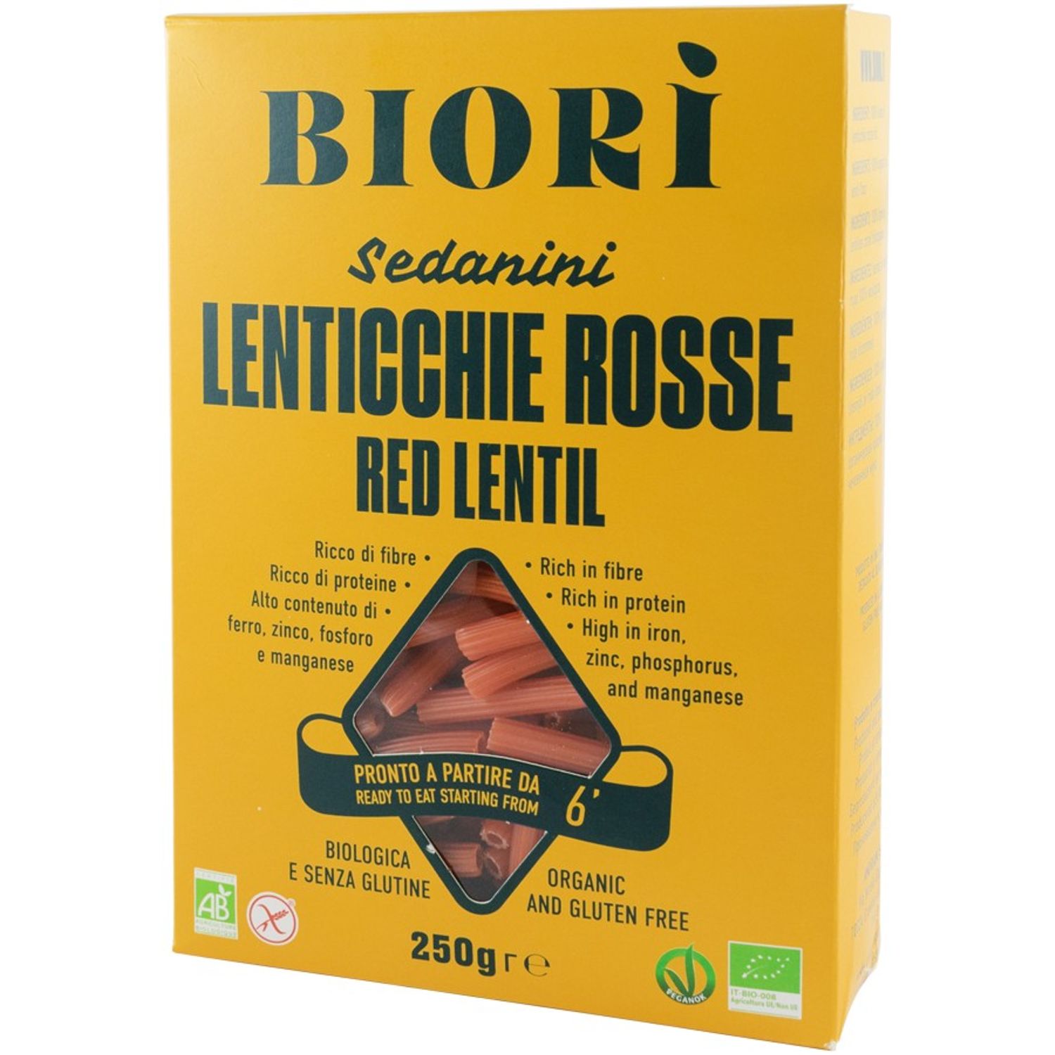 Sedanini Bio din linte rosie, 250g Biori fotografia produsului