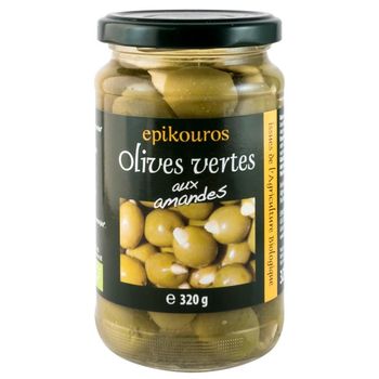 Epikouros masline verzi bio umplute cu migdale in saramura, 320 g