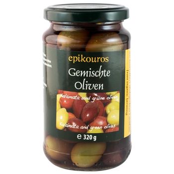 Epikouros masline mixte cu samburi in saramura, bio, 320 g
