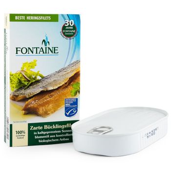 Delicatesa din file de hering afumat, in ulei bio de floarea soarelui, 190g fontaine