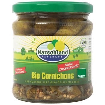 Castraveti cornison Bio in otet, 300/190 g Marschland Naturkost Marschland elefant