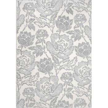 Covor modern, sofia floral, alb/gri, 60x110 , 2450 gr/mp