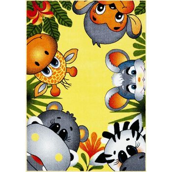 Covor pentru copii, kolibri animalute 11058, galben, 80x150 cm, 2300 gr/mp