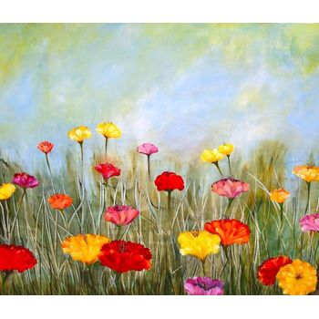 Tablou canvas pentru living, camp cu flori, printly, 70 x 50 cm