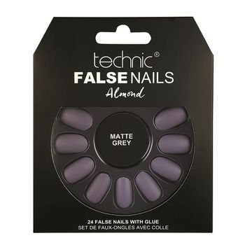 Set 24 Unghii False cu adeziv inclus Technic False Nails, Almond, Matte Grey elefant.ro