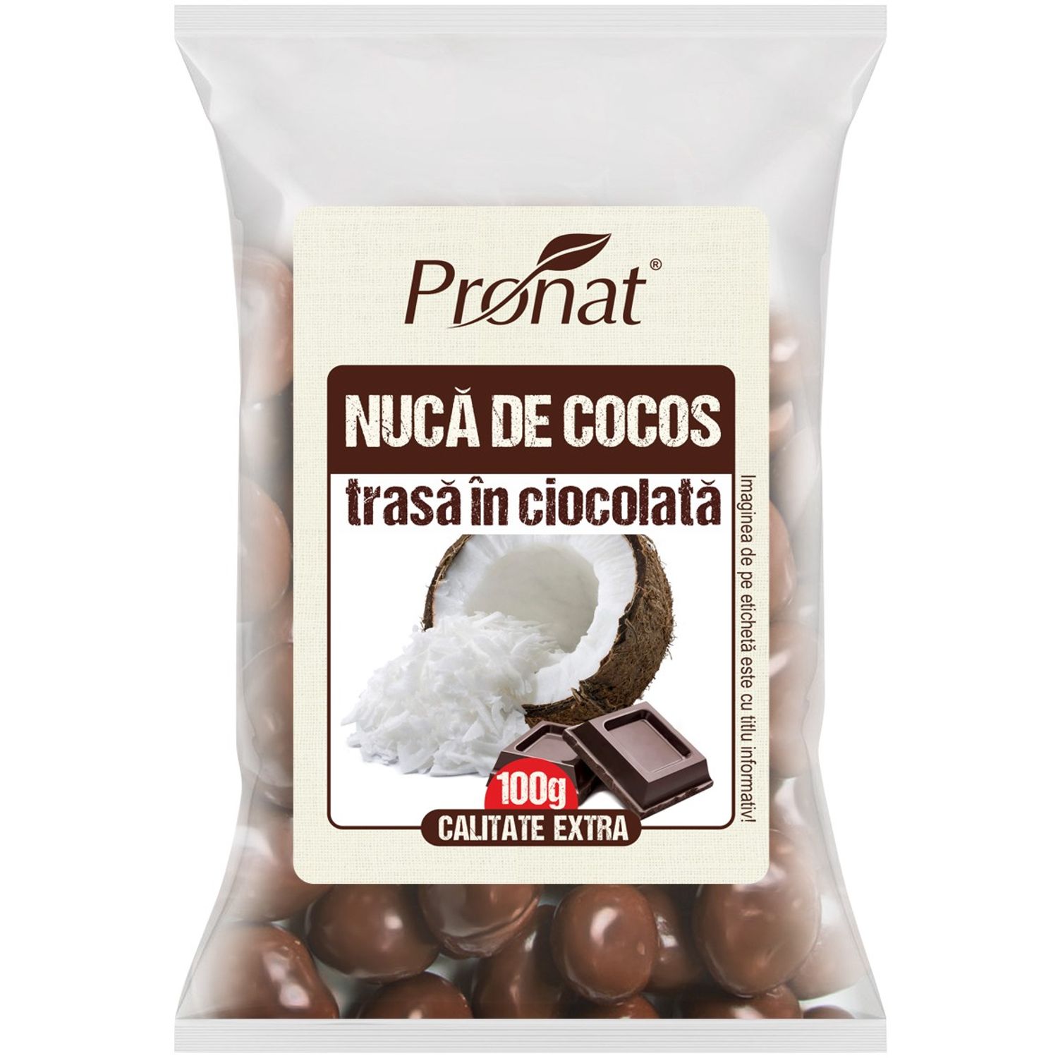 Nuca de cocos trasa in ciocolata, 100g fotografia produsului