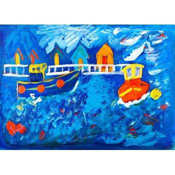 Tablou canvas, tug boats at sea acrylic dph10042011, 100 x 70 cm