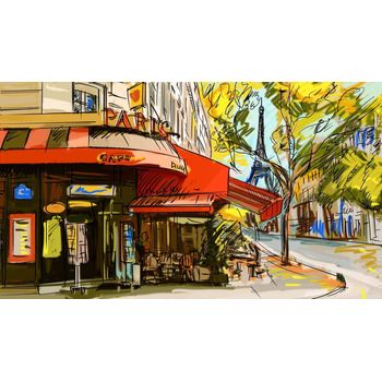 Tablou canvas pentru living, printly, cafenea pariziana, 70 x 50 cm