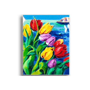 Tablou canvas, lalele pe malul oceanului, printly, 100x70cm