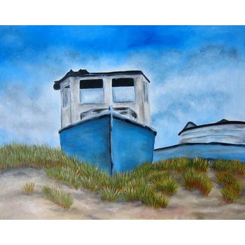 Tablou canvas, painting with a blue boat dph14133140, 100 x 70 cm
