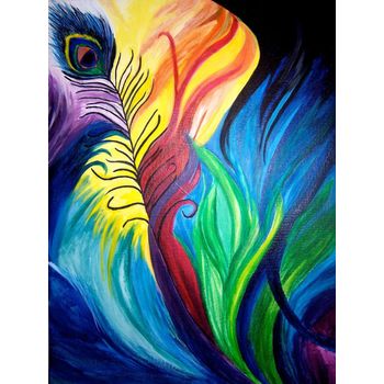 Tablou canvas pentru living, printly, pene colorate, 70 x 50 cm