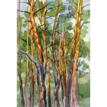 Tablou canvas, pine forest watercolor landscape dph152369880, 100 x 70 cm