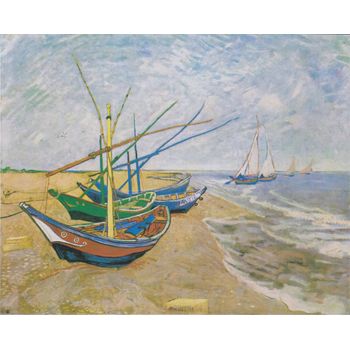 Tablou canvas reproducere, printly, fishing boats on the beach, 70 x 50 cm