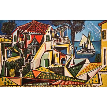 Tablou cubist reproducere, printly, mediterranean landscape, 70 x 50 cm