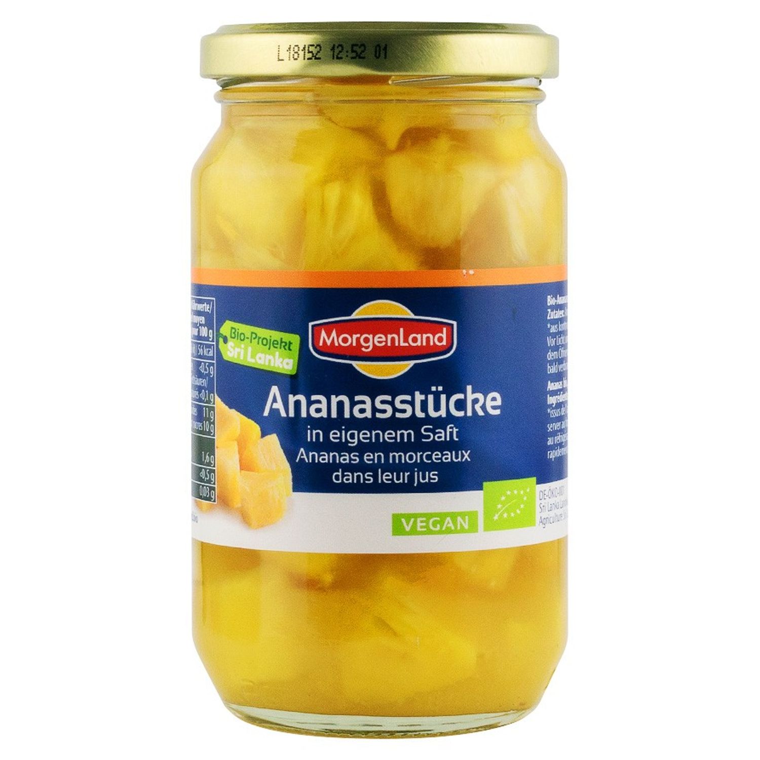 Ananas Bio bucati in suc propriu, 350 g MorgenLand fotografia produsului