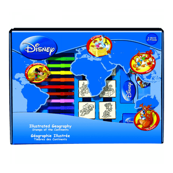 Set educativ cu stampile Geografia Disney 23 piese, caiet cu activitati Multiprint MP1938