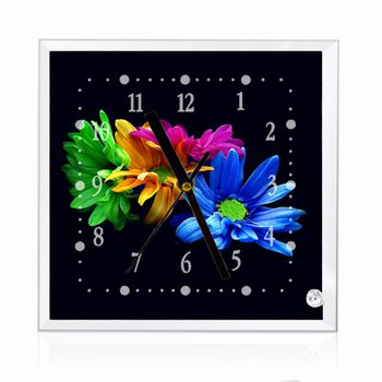 Ceas din sticla patrat cu Crizanteme colorate 20×20 cm Autentic Art & Handmade imagine 2022 caserolepolistiren.ro