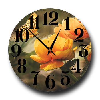 Ceas rotund din sticla cu Fluture si Flori 20×20 cm Autentic Art & Handmade imagine noua 2022