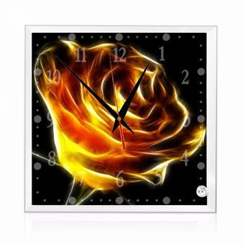 Ceas din sticla patrat cu trandafir 20x20 cm