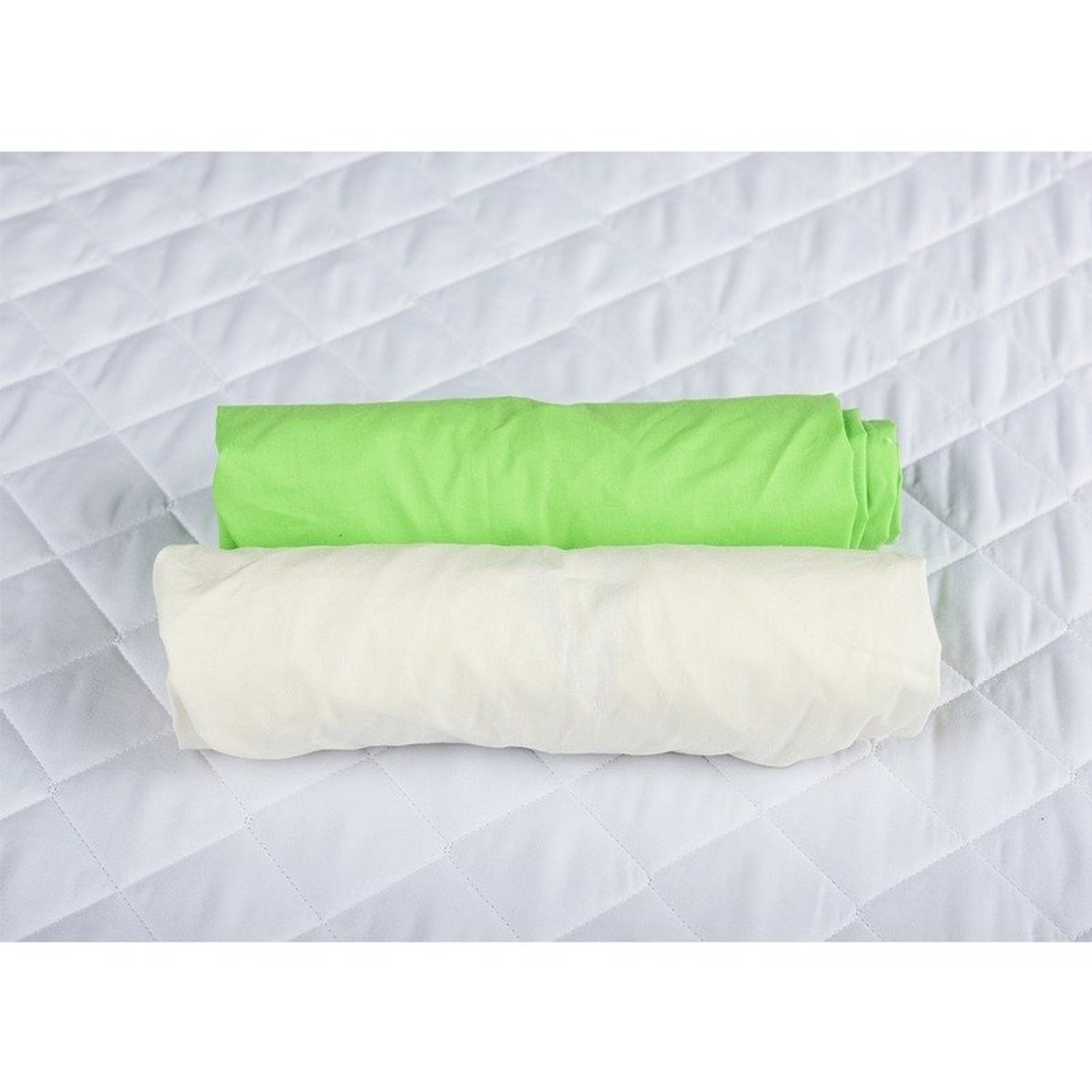 BabyNeeds - Set 2 cearceafuri cu elastic 140x70 cm, Verde+Alb fotografia produsului View 2 L