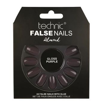 Set 24 Unghii False cu adeziv inclus Technic False Nails, Almond, Gloss Purple elefant.ro