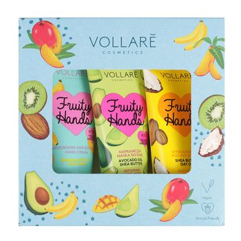 Set VOLLARE Fruity Hands cu 3 Produse: Crema, Masca si Scrub de maini, 97% Ingrediente Naturale 3 x 50 ml elefant.ro