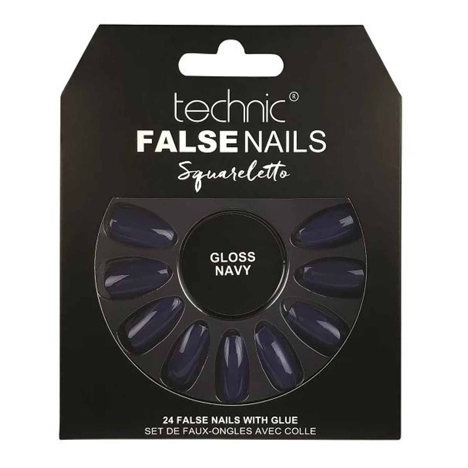 Set 24 Unghii False cu adeziv inclus Technic False Nails, Squareletto, Gloss Navy fotografia produsului
