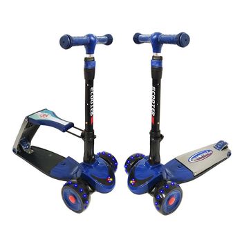 Trotineta convertibila 2 in 1 scooter & ride-on, cu lumini si muzica, albastru, pc 77-b