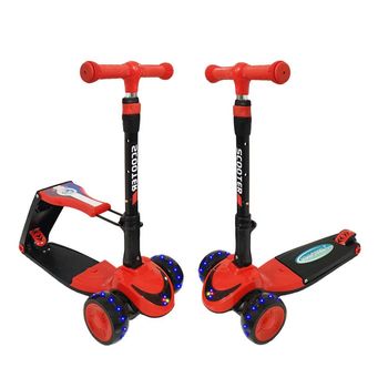 Trotineta convertibila 2 in 1 scooter & ride-on, cu lumini si muzica, rosu, pc 77-a