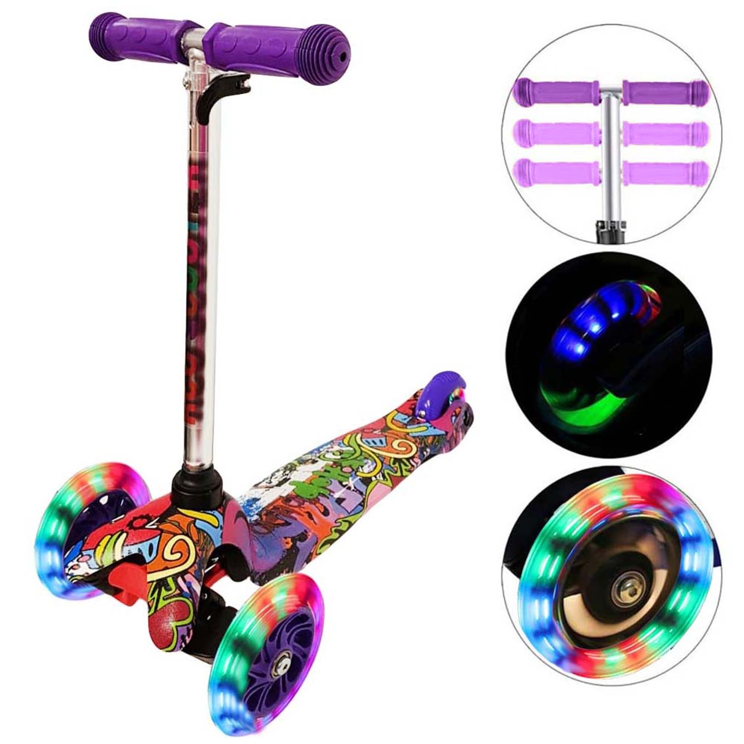 Trotineta cu 3 roti si luminite multicolore, Mov, PC 54-E fotografia produsului