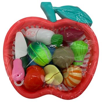 Set jucarii pentru copii cos tip mar cu legume de taiat, 12 piese wp 3503-a