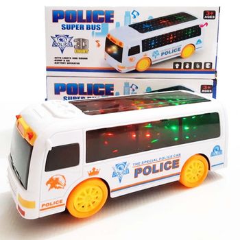 Autobuz de politie de jucarie, interactiv, cu sunete si lumini, 19 x 9 x 7,5 cm, wp 9001