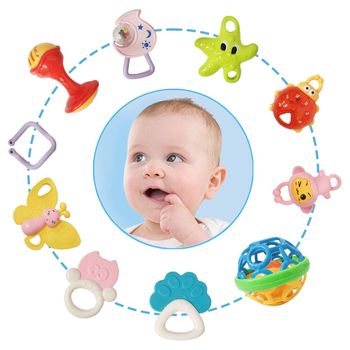 Set jucarii zornaitoare cu forme inovatoare, texturi diferite, multicolore, 10 buc, + 3 luni, wp 1017