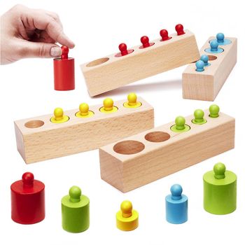 Cilindrii Montessori – 4 seturi cilindri din lemn colorati, WD 9570