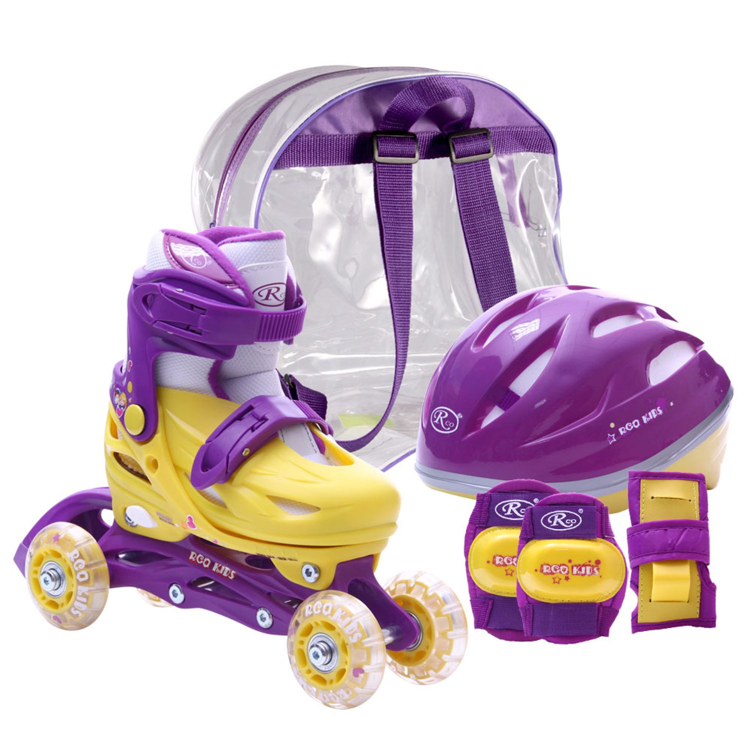 Set role reglabile pentru copii cu pozitionarea multipla a rotilor, marime 27-30, Mov fotografia produsului