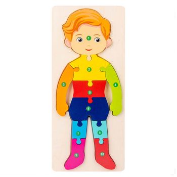 Jucarie educativa, puzzle 3d din lemn incastru, baietel cu cifre,10 piese, wd 2051-j