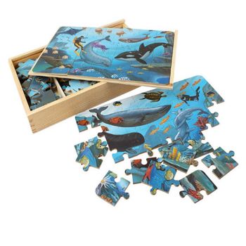 Puzzle 4 in 1 din lemn in cutie cu tematica – animale marine, wd 9003d