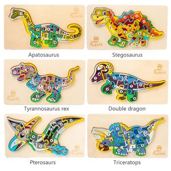 Set 6 puzzle-uri 3d din lemn – dinozauri, 60 piese, wd 9554