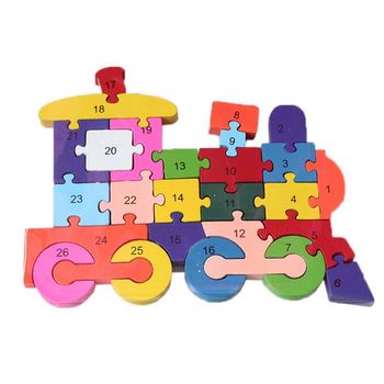Puzzle 3d din lemn, locomotiva, 26 piese, cu litere si cifre, wd 4506-j
