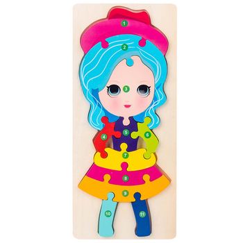 Jucarie educativa, puzzle 3d din lemn incastru, fetita cu cifre,11 piese, wd 2051-d