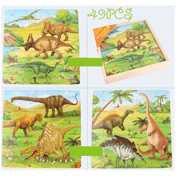 Puzzle 3 in 1 din lemn in cutie cu tematica – dinozauri, wd 9002d