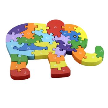 Puzzle 3d din lemn, elefant, 26 piese, cu litere si cifre, wd 4506-n