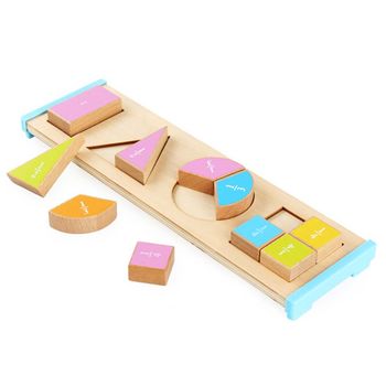 Puzzle montessori din lemn 3d - partile intregului cu 4 reprezentari geometrice si fractii, wd 2068